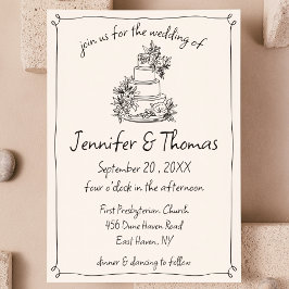 Invitación Quirky Mano caprichosa dibujó Boda de garrapatas d