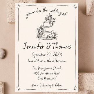 Invitación Quirky Mano caprichosa dibujó Boda de garrapatas d