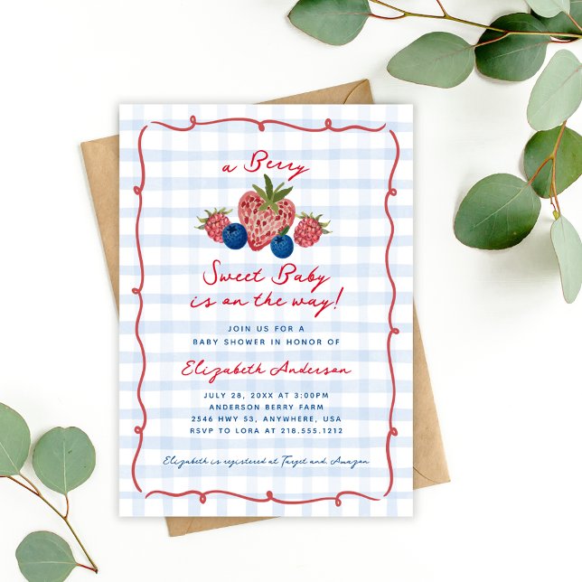 Invitación Quirky mano desparramada Berry Sweet Baby Shower (Quirky Hand Drawn Berry Sweet Baby Shower Invitation)