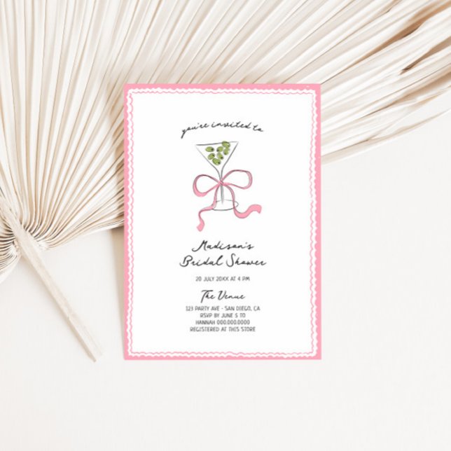 Invitación Quirky Martini con mano y ducha de novia dibujada (Subido por el creador)