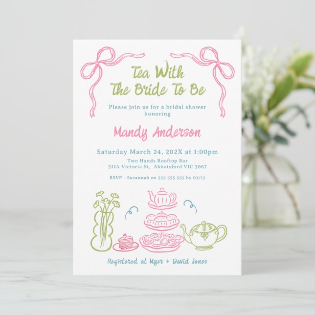 Invitación Quirky Multicolored Tea Bridal Shower (Anverso de pie)