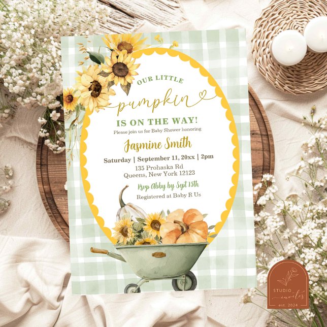 Invitación Quirky Preppy Pumpkin Sunflower Baby Shower (Subido por el creador)