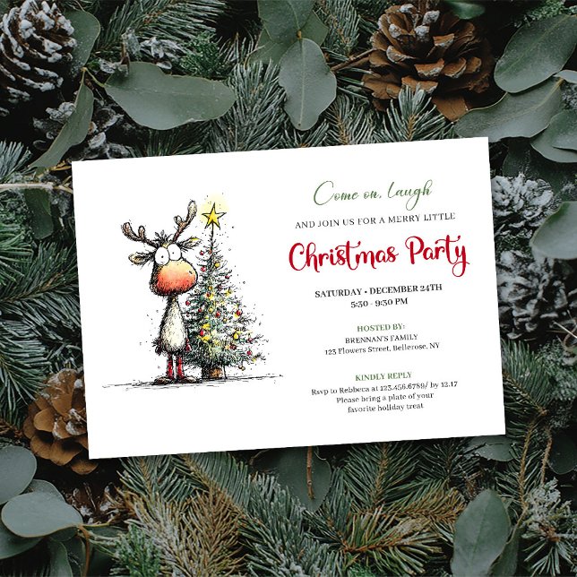 Invitación Quirky Reindeer Minimalist Holiday Party Invite (Quirky Reindeer Minimalist Holiday Party Invite)