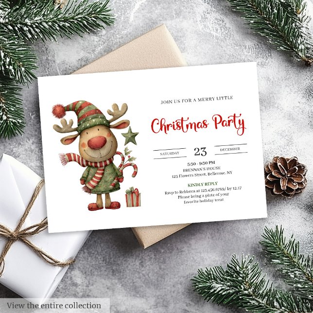 Invitación Quirky Reindeer Modern Festive Holiday Invitation (Quirky Reindeer Modern Festive Holiday Invitation

)