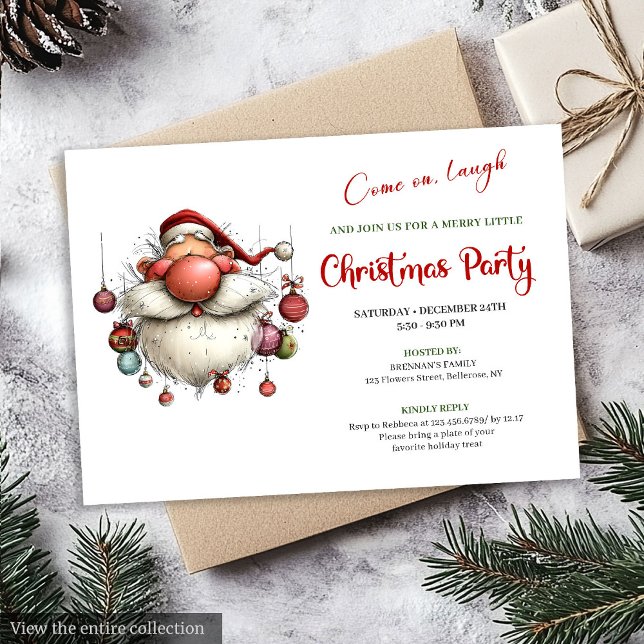 Invitación Quirky Santa Claus Classic Red Green Holiday   (Quirky Santa Claus Classic Red Green Holiday Invite)