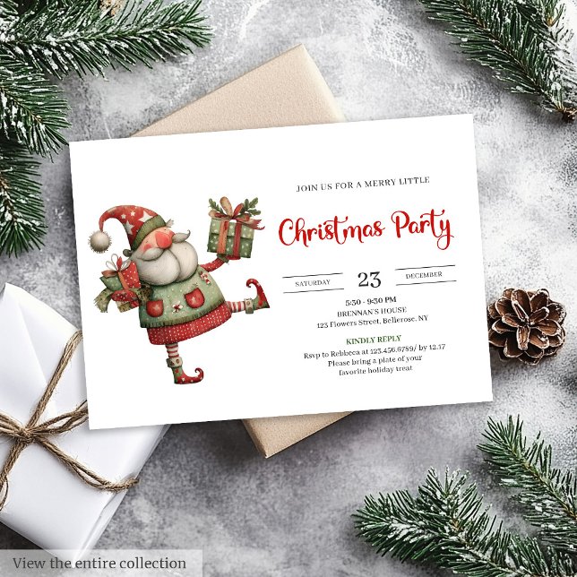 Invitación Quirky Santa Watercolor Kids Celebration Party  (Quirky Santa Watercolor Kids Celebration Party Invite

)