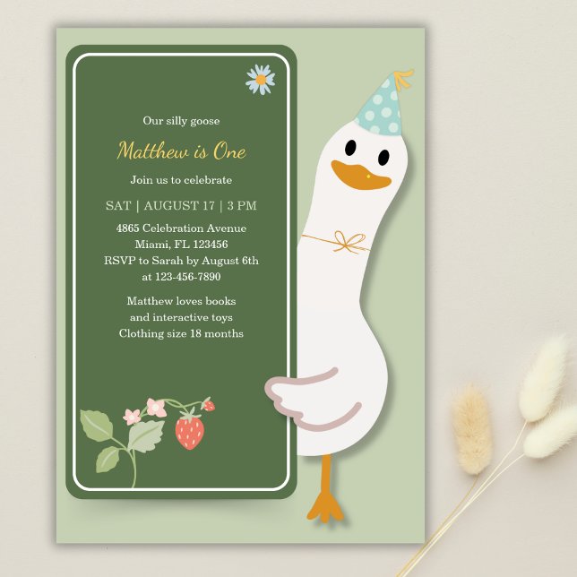 Invitación Quirky Silly Goose Kids Primer Fiesta de cumpleaño (Subido por el creador)