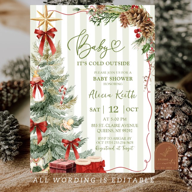 Invitación Quirky Stripes Christmas Baby Shower (Subido por el creador)