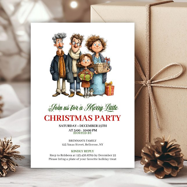 Invitación Quirky Watercolor Family Holiday Celebration Card (Quirky Watercolor Family Holiday Celebration Card)