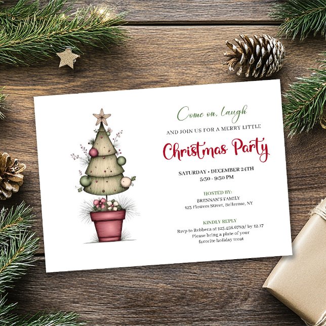Invitación Quirky watercolor tree chic Christmas celebration (Quirky watercolor tree chic Christmas celebration)