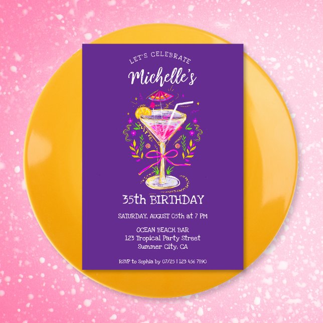 Invitación Quirky Whimsical Adulto Cocktail Party Birthday Pa (whimsical colorful glitter cocktail birthday party invitation)