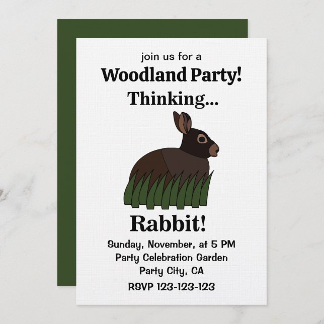 Invitación Rabbit Animal Cute Bunny Woodland Party (Anverso / Reverso)
