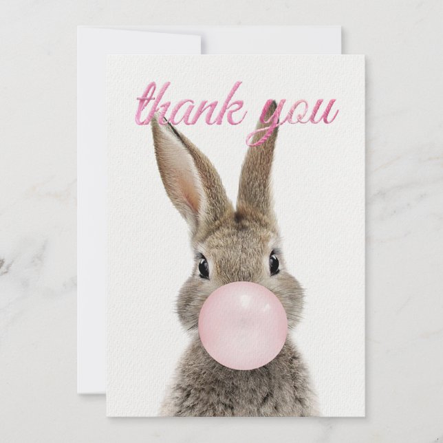 Invitación Rabbit Blowing Pink Bubble gum Thank you (Anverso)