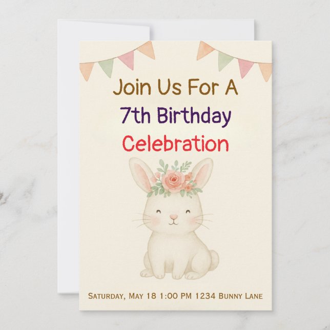 Invitación Rabbit Bunny Birthday Invitation (Anverso)
