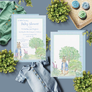Invitación Rabbit Bunny Greenery Blue Baby Shower