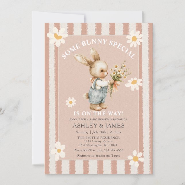 Invitación Rabbit Daisy Flower Algunos conejos están en camin (Anverso)