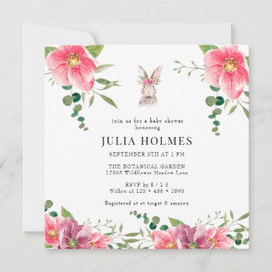 Invitación Rabbit Floral Baby Shower verde