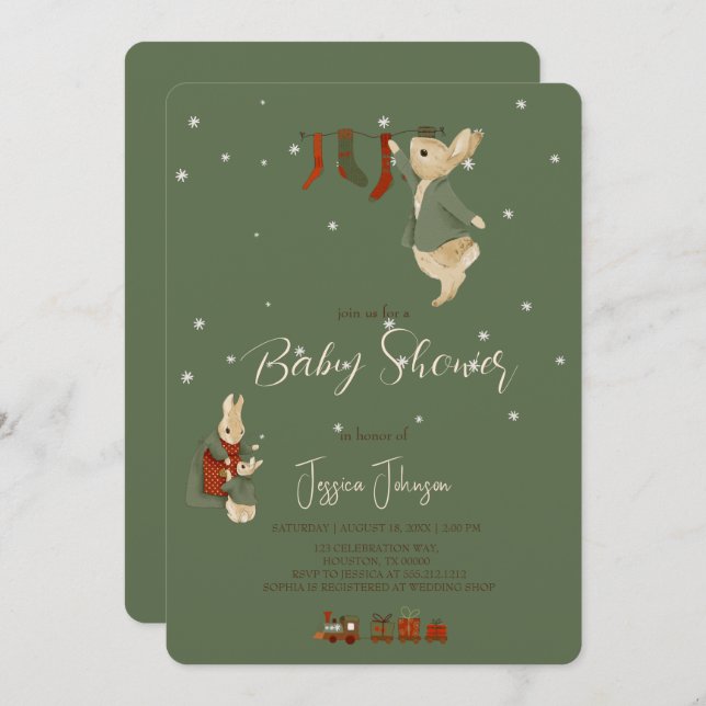 Invitación Rabbit Peter navidades Baby Shower (Anverso / Reverso)