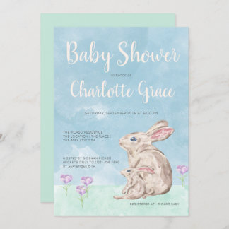 Invitación Rabbit Woodland Watercolor Unisex Baby Shower