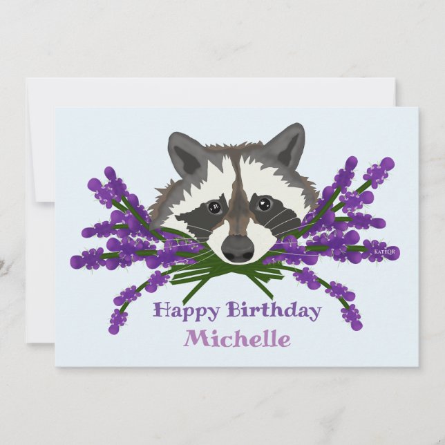 Invitación Racco con lavanda. Cumpleaños (Anverso)
