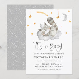 Invitación Racco dormido lindo gris es un niño Baby Shower
