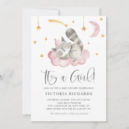 Invitación Racco durmiente suave rosado es un Baby Shower Chi
