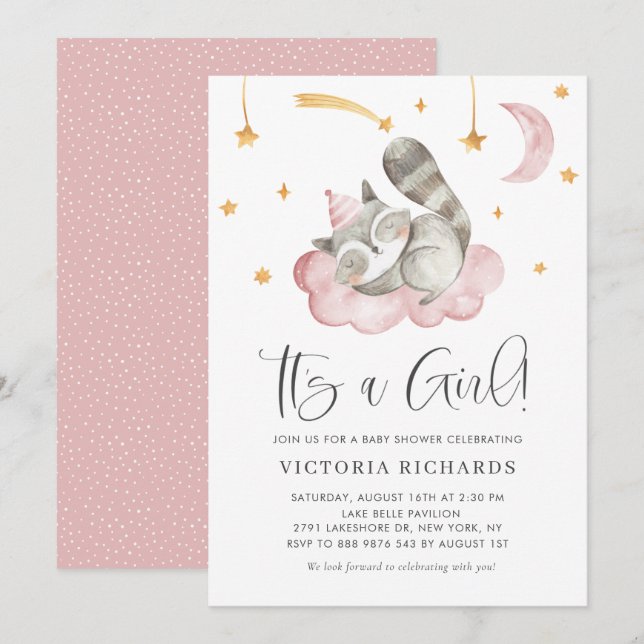 Invitación Racco durmiente suave rosado es un Baby Shower Chi (Anverso / Reverso)