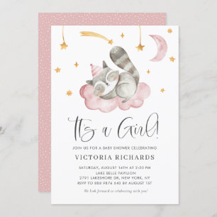 Invitación Racco durmiente suave rosado es un Baby Shower Chi