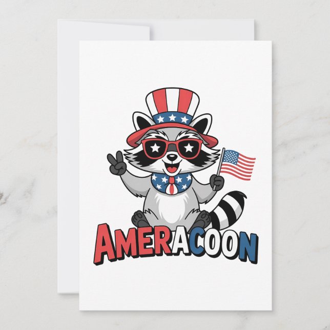 Invitación Raccoon Americoon Patriótico 4° de julio de Améric (Anverso)