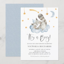 Invitación Raccoon azul dulce durmiente es un niño Baby Showe