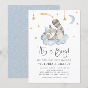 Invitación Raccoon azul dulce durmiente es un niño Baby Showe