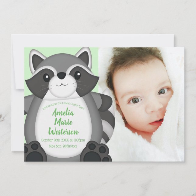 Invitación Raccoon Baby Shower Woodland (Anverso)