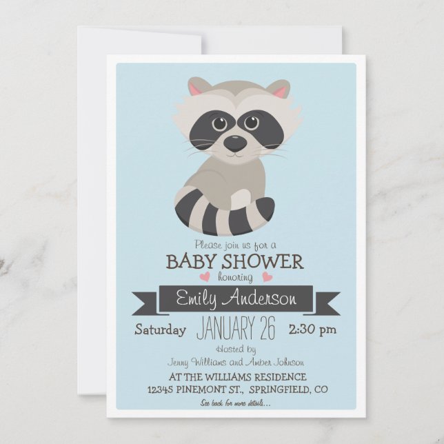 Invitación Raccoon bebé, Baby Shower de Woodland o Sprinkle (Anverso)