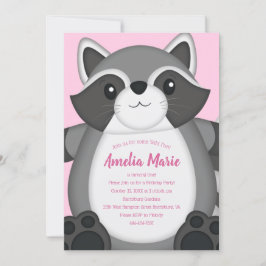Invitación Raccoon Birday Party Pink