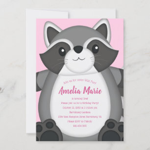 Invitación Raccoon Birday Party Pink