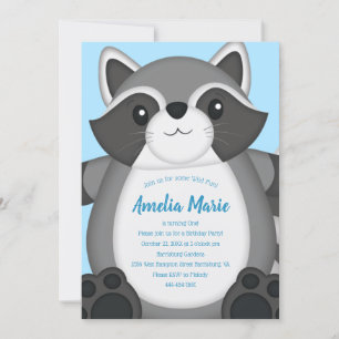 Invitación Raccoon Birthday Party Blue