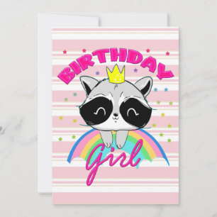 Invitación Raccoon Chica de cumpleaños Fiesta animal Raccoon 