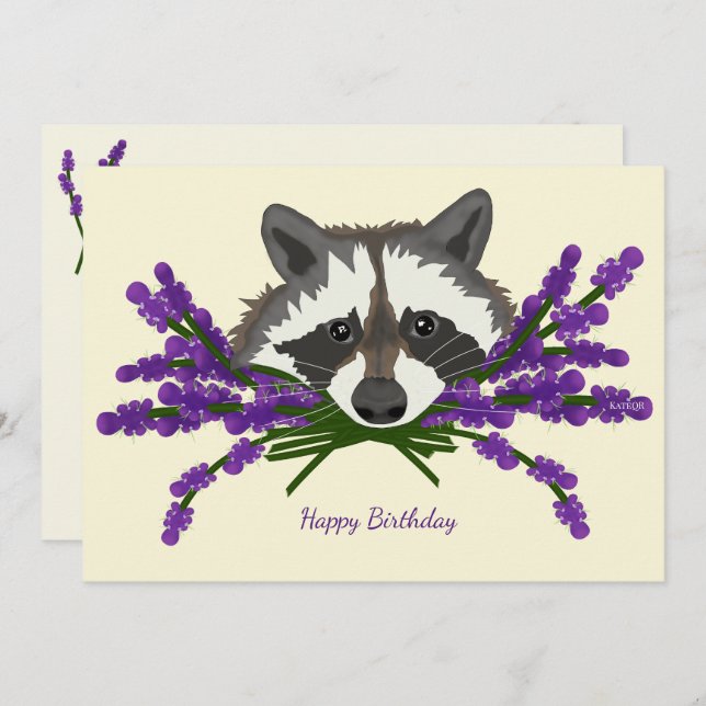 Invitación Raccoon con lavanda (Anverso / Reverso)