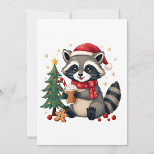 Invitación Raccoon Con Sombrero Santa Para Las Vacaciones De