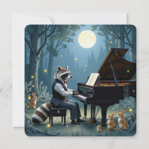 Invitación Raccoon dando un recital de piano en el bosque