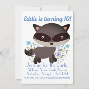 Invitación Raccoon de bebé con flores Cumpleaños