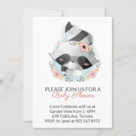 Invitación Raccoon de color de agua rosa Baby Shower virtual
