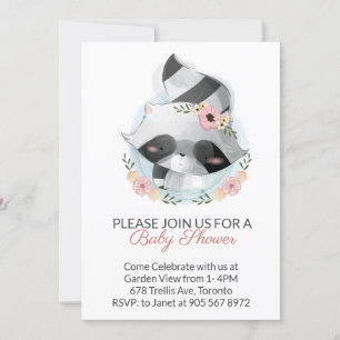 Invitación Raccoon de color de agua rosa Baby Shower virtual