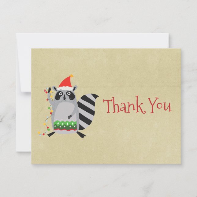 Invitación Raccoon en Santa Hat Gracias (Anverso)