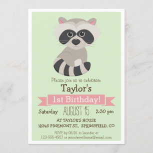 Invitación Raccoon, fiesta de cumpleaños de Animal Kid de Woo