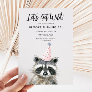 Invitación Raccoon Fiesta Gorra Woodland Cumpleaños