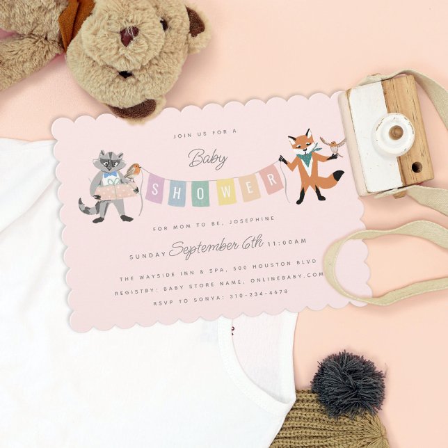 Invitación Raccoon Fox Forest Friends Neutral Baby Shower (Subido por el creador)