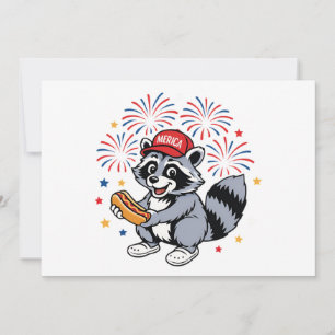 Invitación Raccoon Funny 4 De Julio Patriótico Cute Blanco Ro