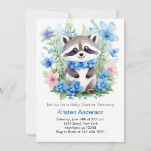 Invitación Raccoon Meadow Magic Blue Boy Baby Shower
