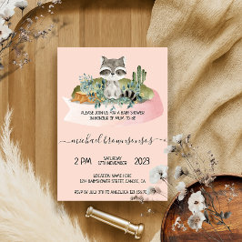 Invitación Raccoon Tropical De Los Animales De Boho Rosa